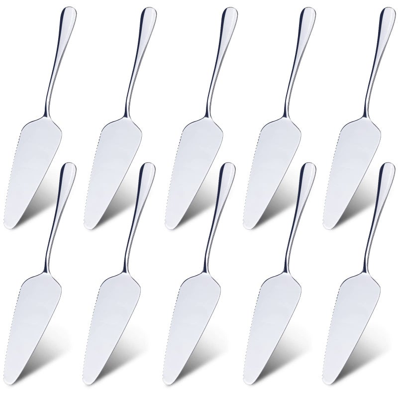 RETON 10 Pcs Stainless Steel Pie/Cake/Pizza Server Holder, Mirror Finished and One Side with Fine Serrated Edge (10 Pcs, Serrated Edge) - Image 1
